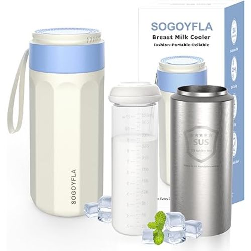 Portable Breast Milk Cooler Bottle - 11oz, 20+ Hours Cooling, Only 1.8 lbs, Breast Milk Chiller for Busy Mom (Cream)