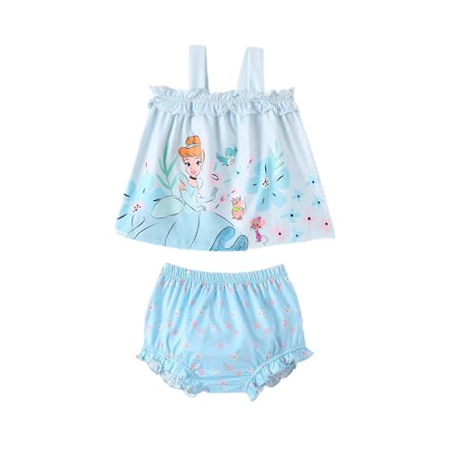 Disney Princess Baby Girl Clothes: Floral Sleeveless Ruffle Tunic Top & Bloomer Diaper Cover Set Newborn Summer Outfits