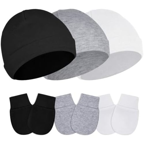 choyaxo 3pair Baby Hats Set Including Baby Hats and Mittens Soft Baby Beanie Mitten for for 0-6 Months Boys Girls