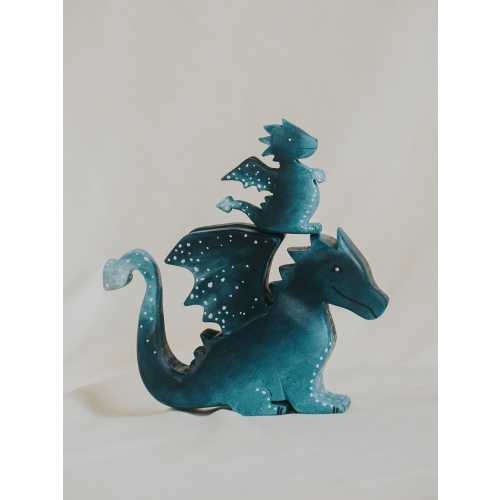Wooden Water Dragon Toy, Hand-Painted Blue Dragon, Fantasy Mythical Creature, Waldorf Pretend Play, Unique Gift