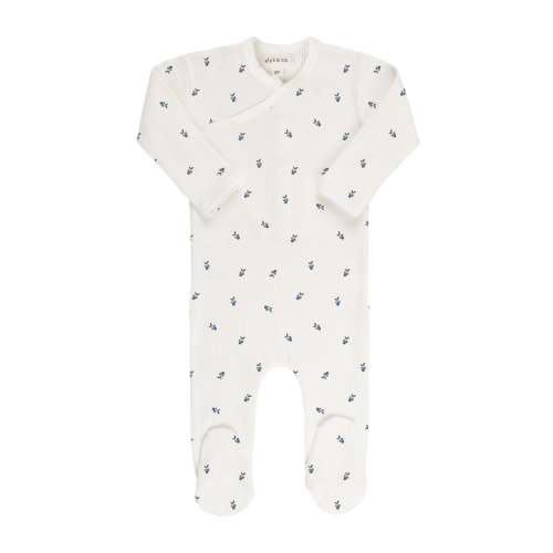 Ivory/Blue Berry Zipper Footie