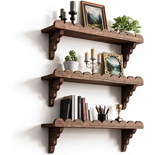 Floating Shelves for Wall Decor, Scalloped Wood Wall Shelf with Brackets