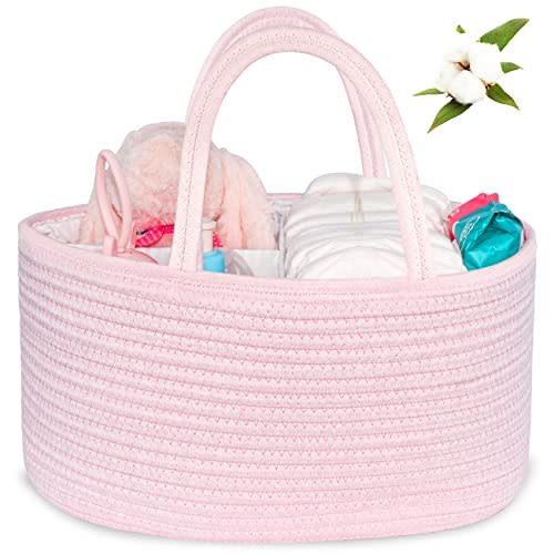 ABenkle Diaper Caddy Organizer - Cotton Rope Nursery Storage Basket for Baby Essentials, Boys & Girls Shower Gift, Changing Table Organizer