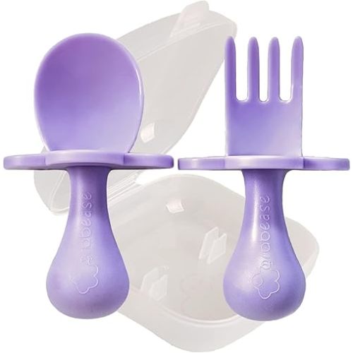 Grabease Toddler & Baby Feeding Utensils Set - Lavender Forks and Spoons - Plastic, 1 Set Toddler Forks - Baby Cutlery
