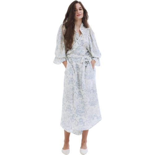 NOTHING FITS BUT 100% Cotton Muslin Gauze Maternity Robe, Nursing & Delivery Gown with Adjustable Belt & Puffed Sleeves