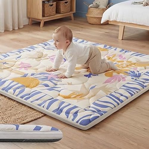 Foam Play Mat 50x50 Removable & Machine Washable Cover 1.5" Thick Baby Floor Play Mat, Easy-Clean Hygienic, Comfort Safety Non-Slip for Kids Crawling (Undersea Corals)