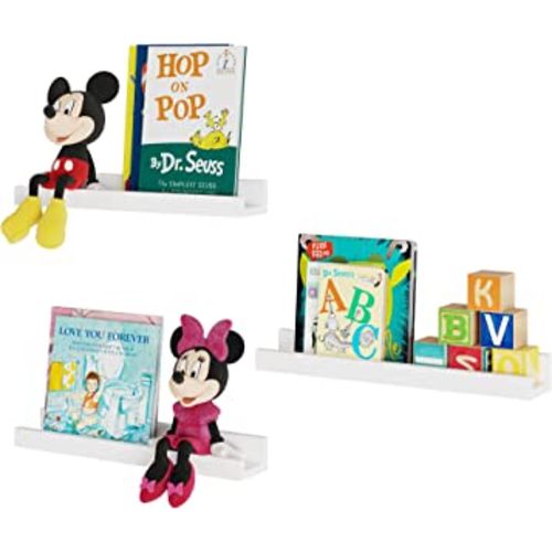 Wallniture Denver Floating Shelves for Wall, White Wall Bookshelf for Nursery Room Decor, Floating Book Shelves for Kids Room, Wall Shelf for Living Room, 17 Inch Picture Ledge Shelf Set of 3