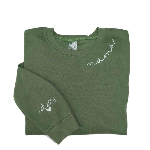 LULLBABYMALL Personalized Embroidered Mama EST Sweatshirt For Women, Mom Custom Gifts for Mother's Day Chirstmas