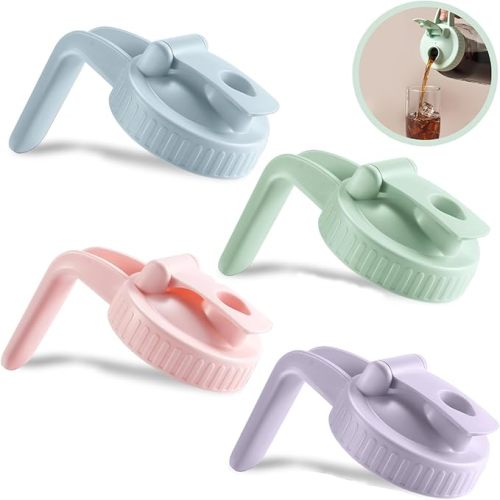 4 Pack Wide Mouth Mason Jar Lids V-Shaped with Handle, Mason Jar Pour Spout Lid with Extended Flip Lid Easy to Open, Airtight Leak Proof and Durable