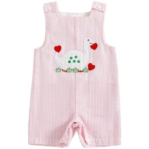Ayalinggo My First Baby Girl Boy Valentines Day Newborn Outfit Cute Overalls Shortalls Dinosaur Heart Print One Piece Romper
