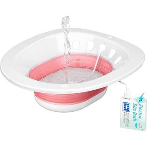 Pochik Electric Sitz Bath, Sitz Bath for Toilet Seat, Sitz Bath for Hemorrhoids Postpartum Care Tub, Sits Bath Kit for Women, Automatic Flushing, Collapsible