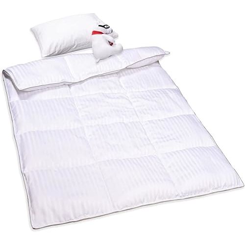 ZPECC Toddler Down Alternative Comforter, 39x47 Hypoallergenic Baby Blanket Quilt, Soft Breathable Lightweight All Season Kids Duvet Insert for Crib Stroller Cot Daycare, White Stripe