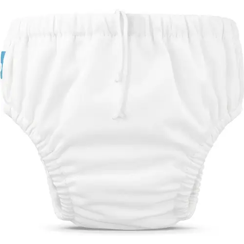 Charlie Banana Washable Swim Diaper, Reusable, Adjustable Drawstring for Baby Girls Boys, Soft and Snug Waterproof Fit to Prevent Leaks - White, Size L (22-34 lbs)