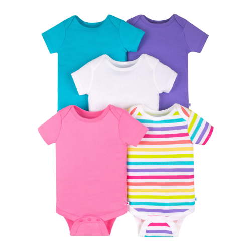 Little Star Organic Baby Girl 5 Pk Short Sleeve Bodysuits, Size Newborn-24 Months