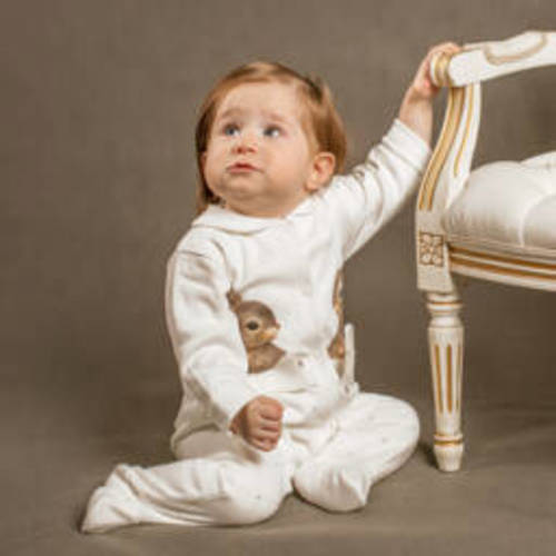 Sofija - Girls Ivory Cotton Babygrow With Rabbit Print 1-3M