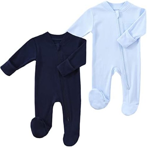 Baby 2 Way Zipper Girls Boys 100% Cotton Footed Sleep and Play with Mitten Cuffs 0-12 Months
