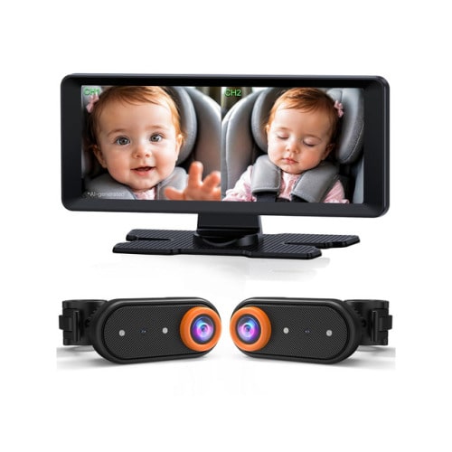 BM5PRO Baby Car Camera for 2 Kids with 7.2" Split Screen Monitor | 1080P Car Baby Monitor, Automatic Night Vision, 2 Rear Facing Cameras, 360 Degree Headrest Mount (Orange) - Newegg.com
