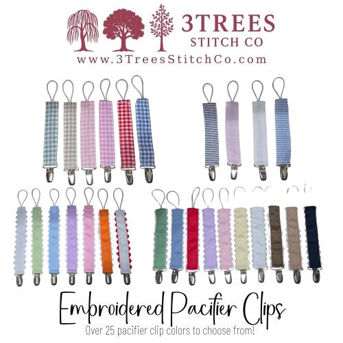 Embroidered Monogram Pacifier Clip – Gingham + Grosgrain + Seersucker Ribbon