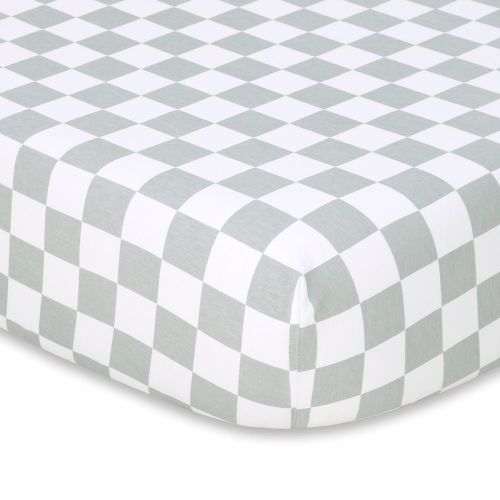 Bilbi Jersey Cot Fitted Sheet Check Sage