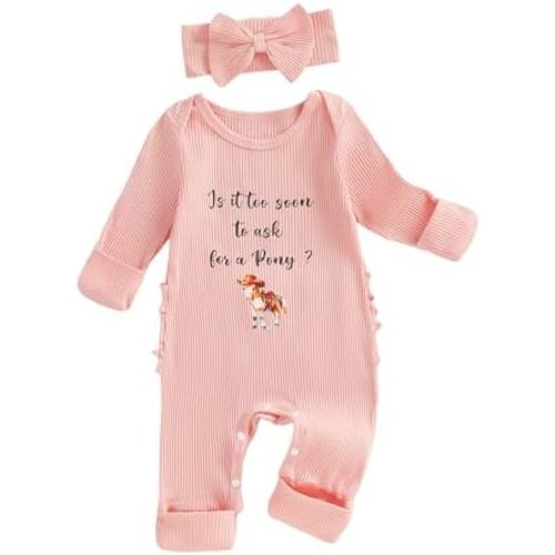 FYBITBO Baby Girl Newborn Clothes Western Outfit Long Sleeve Cowgirl Onesie Romper Knit Jumpsuit Infant Winter Spring Outfits