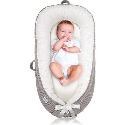 Baby Lounger, Ultra Breathable Soft Cotton Perfect for Tummy Time, Portable & Adjustable Infant Floor Seat for Traveling | Newborn Shower Gift