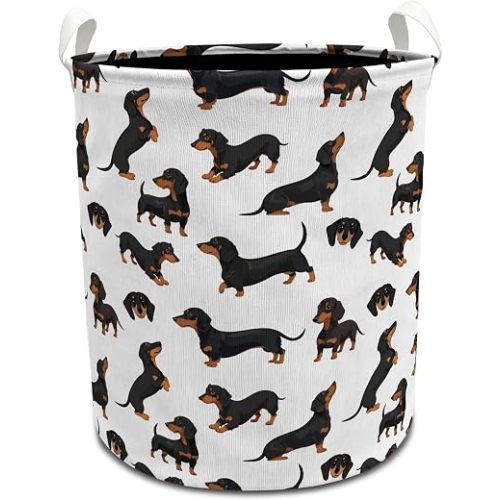 Funny Dachshund Dog Laundry Basket with Handles, Dachshund Lover Gifts, Weiner Dog Gifts Collapsible Waterproof Laundry Hamper Clothes Storage Basket for Bedroom Bathroom Home