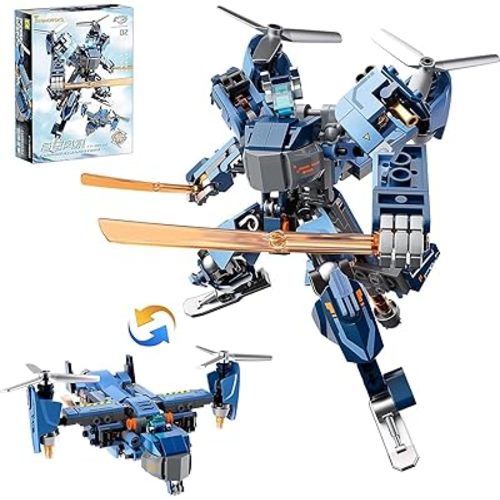 Tenhorses 2-in-1 Transformable Mech Building Set, Switch Between Warrior Robot and Fighter Jet Model Kits Without Disassembly, Ideal Christmas Birthday Gift for Boys, Girls & Adults