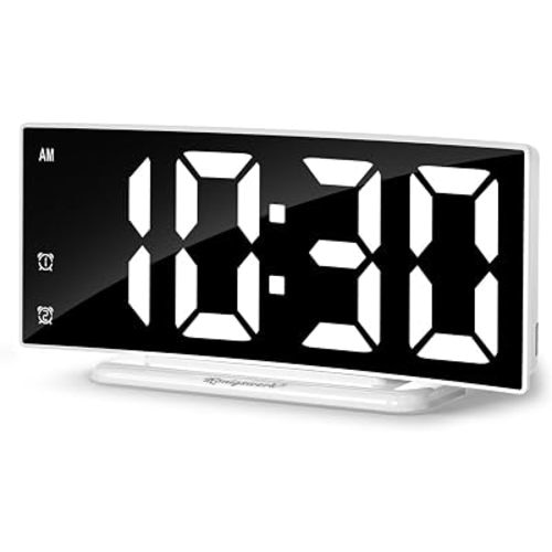 LED Digital Alarm Clock for Bedroom, Plug in Clocks with Dual Alarm/Snooze/Temperature Waterproof 3 Brightness Level, Big Numbers Display and Battery Backup for Desk, Table, Office (White)