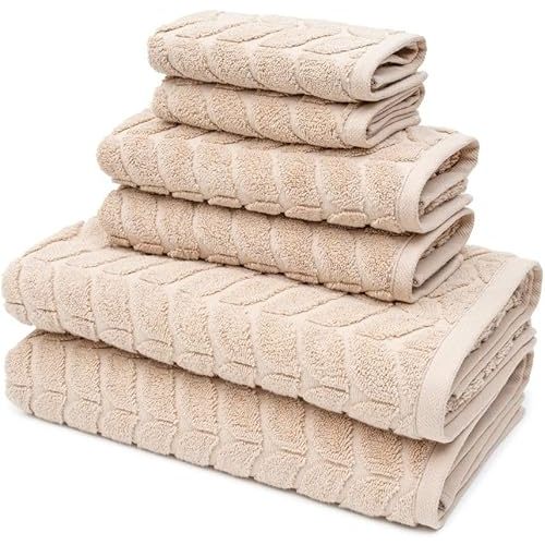 BAGNO MILANO 100% Turkish Cotton Jacquard Luxury Towel Set – Quick Dry Non-GMO Ultra-Soft, Plush and Absorbent Luxury Durable Turkish Towels Set (Latte, 6 pcs Towel Set)