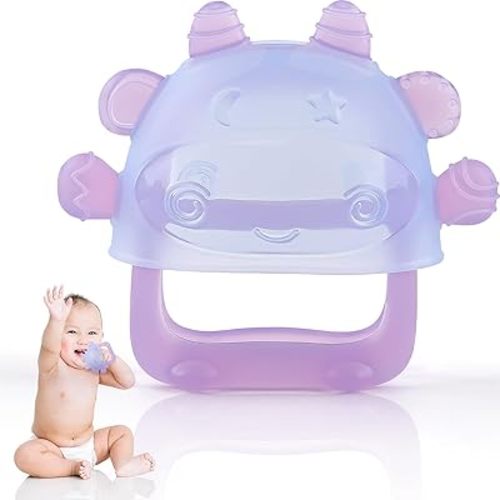 Anboor 2 Pack Baby Teething Toys, Silicone Teethers for Babies 0-6 Months Anti Dropping Hand Teether, Infant Baby Chew Toys for Teething Relief for Newborn Soon-to-be Mothers (Pink,Crab)