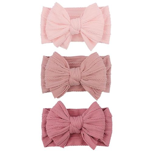 LemonSpace Handmade Baby Girls Headbands Soft Stretchy Nylon Hair Bands Hair Accessories Bows for Newborn Baby Girls Infant Toddlers Kids (Pink)
