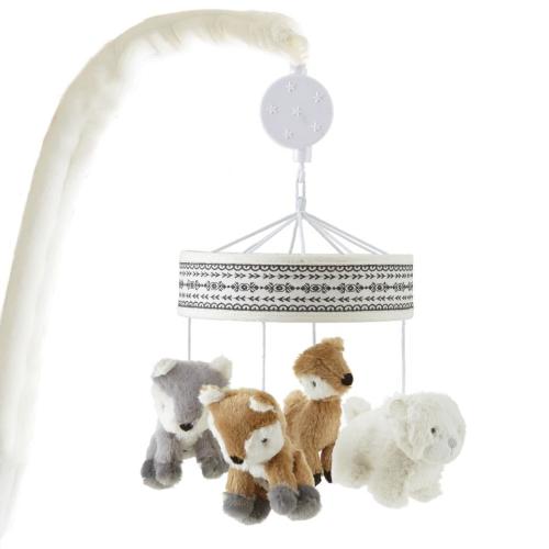 Levtex Baby Bailey Musical Rotating Baby Crib Mobile - Woodland Creatures in Grey/Taupe
