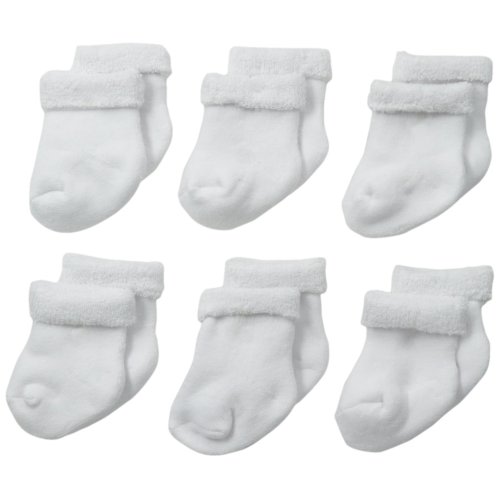 Gerber Baby Unisex 6 Pack Socks, White, 0-3 Months