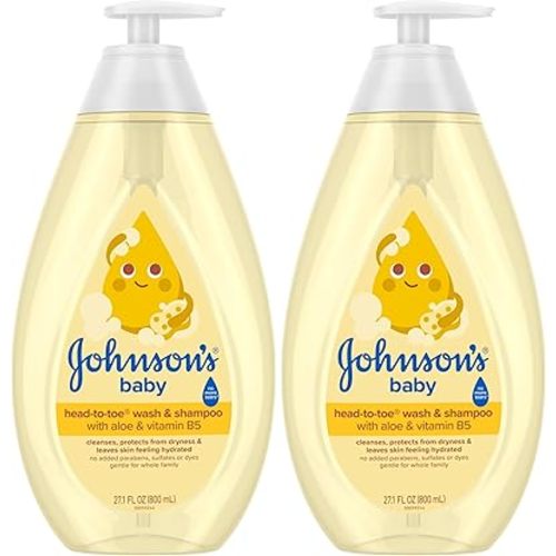 Johnson's Head-to-Toe Gentle Tear-Free Baby & Newborn Wash & Shampoo, Sulfate-, Paraben- Phthalate- & Dye-Free, Hypoallergenic Wash for Sensitive Skin & Hair, 27.1 fl. Oz (Pack of 2)