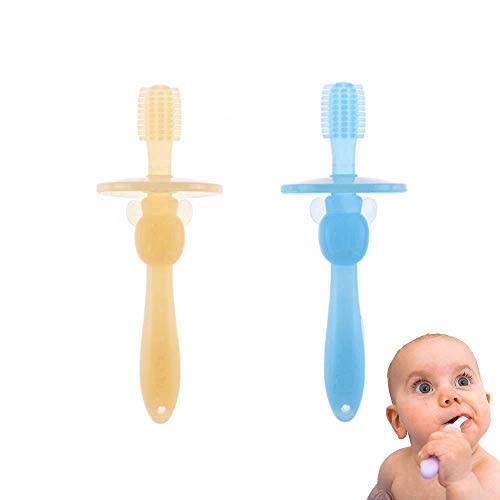 Bilibaby 2Pcs/Pack Baby Toddler Teethers,Soft Bristles,360 Training Toothbrushes,Silicone Teething Toys/Pacifier,Gum Massagers,Gift Set for Newborn,Infant,BPA Free