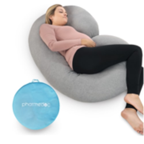 PharMeDoc Full Body Pregnancy Pillow - C Shaped Body Pillow with Travel Bag - Maternity Pillow for Pregnant Women - Super Soft Grey Jersey Cover