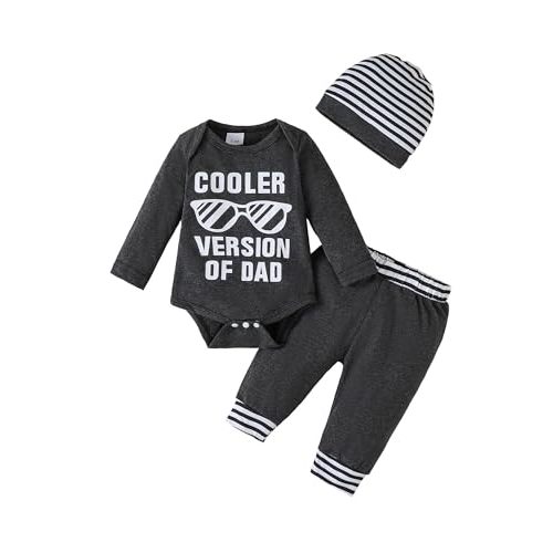 KIMI BEAR Baby Boy Clothes Infant Newborn Fall Winter Outfits Long Sleeve Letter Print Romper + Hat + Pants Set