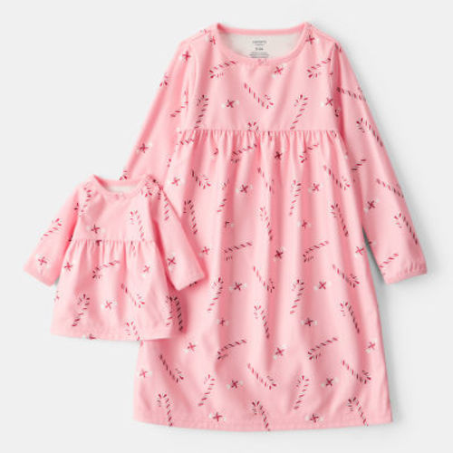 Carter's Family Matching Candy Cane Little & Big Kid Girls Fleece Round Neck Long Sleeve 2-pc. Matching Family Nightgown