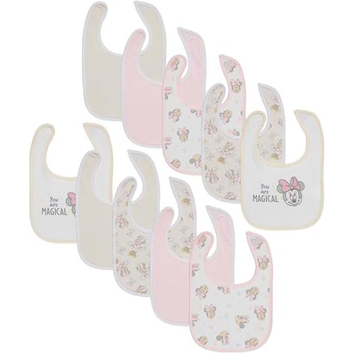 Disney 10-Pack Mickey Mouse Baby Bibs – Ten Soft, Absorbent, and Adjustable Cotton Bibs for Mess Free Meals