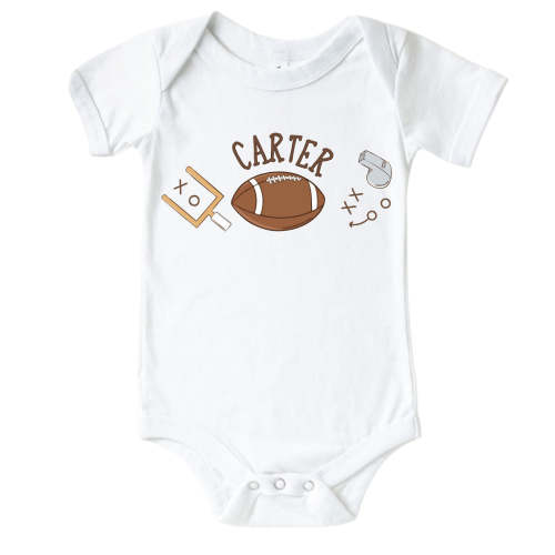 Personalized Tiny Touchdowns Neutral Graphic Bodysuit & Kids Tee | White