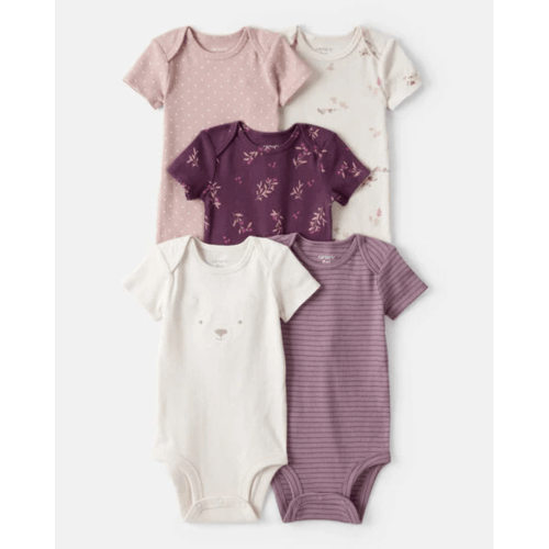 Baby Girl 5-Pack Bear Floral Multipack Bodysuits - White/Pink/Purple | Carter's