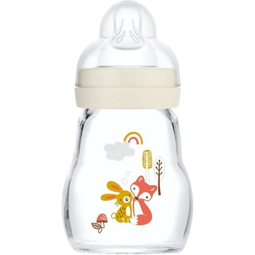 MAM Feel Good Slow Flow Premium Glass Bottle, Easy Switch Between Breast and Bottle, 6oz, 0+ Months, Unisex, 1 Pack