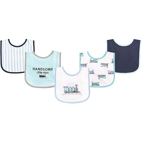 Luvable Friends Baby Cotton Terry Drooler Bibs with PEVA Back, Transportation, One Size