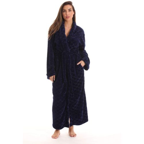 Just Love Velour Robe Bath Robes for Women Maxi Length (Navy, 1X)