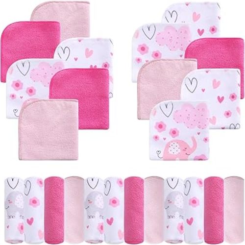 Viviland Baby Washcloths, 24Pack Baby Towels for Newborn, Baby Girl Wash Cloths, and Infant Bath Face Washcloths Soft Absorbent, Gentle on Sensitive Skin Body, 9x9 Pink Elephant