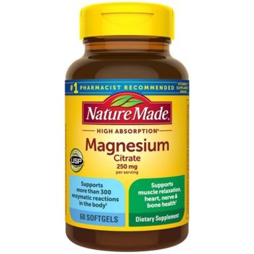 Nature Made Magnesium Citrate 250 mg per serving, Magnesium Supplement, Softgels, USP Verified - 60ct