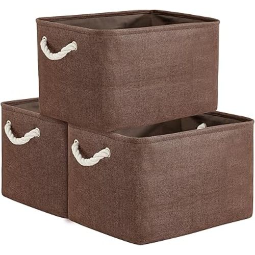 TheWarmHome Organization and Storage Basket for Shelves - 3 Pack 16x12x12 inch Fabric Storage Cubes, Cube Storage Bin for Organizing Closet Cloth Organizer Gift Toy (White & Brown)