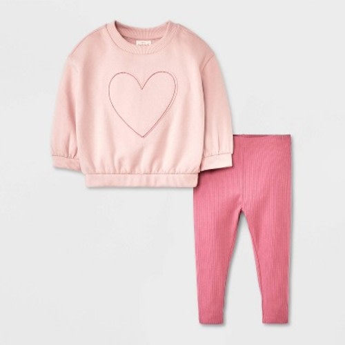 Baby Girls' 2pc Embroidered Heart Fleece Sweatshirt & Leggings Set - Cat & Jack™ Purple 6-9M