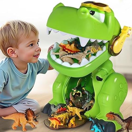 iPlay, iLearn Kids Big Dinosaur Toys, Toddler Large T-Rex Storage Box W/ 28 Dinosaur Figures, Cool Jurassic Dino Birthday Party Favor Decoration, Jumbo Gift for 3 4 5 6 7 8 Year Old Boys Girl Children
