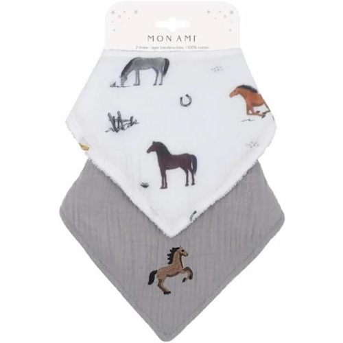 MON AMI Baby Bib Set – 2Pc Pack, Drool Bibs, Cotton Baby Bibs for Girl or Boy, Toddler Bibs for Drooling and Teething
